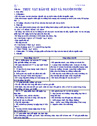 Giáo án Sinh học Lớp 6 - Tiết 56: Thực vật bảo vệ đất và nguồn nước - Võ Thị Mỹ Thanh