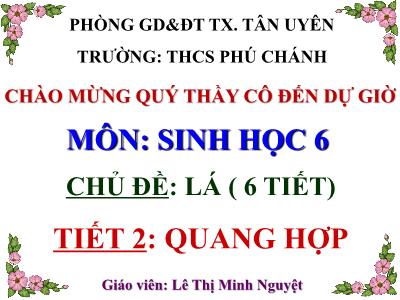 Bài giảng Sinh học Lớp 6 - Chủ đề: Lá - Tiết 2: Quang hợp - Lê Thị Minh Nguyệt