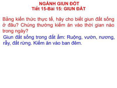 Bài giảng Sinh học Lớp 6 - Tiết 15: Giun đất