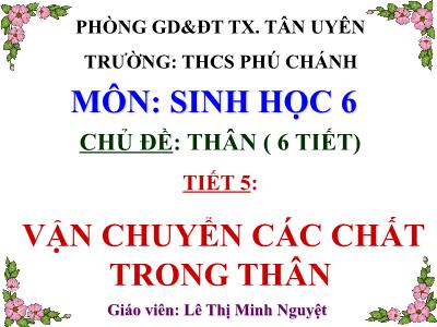 Bài giảng Sinh học Lớp 6 - Tiết 5: Vận chuyển các chất trong thân - Lê Thị Minh Nguyệt