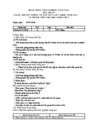 Giáo án Hoạt động sáng tạo môn Sinh học Lớp 9 - Năm học 2019-2020 - Nguyễn Thị Minh Thuận