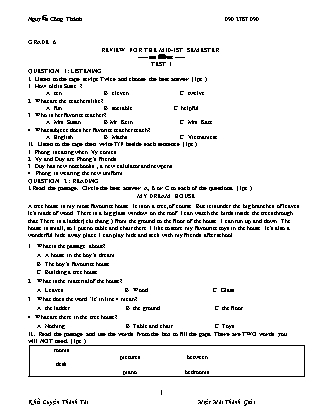 5 Đề thi giữa học kỳ I môn Tiếng Anh Lớp 6 - Nguyễn Công Thành
