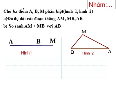 Bài giảng Hình học Khối 6 - Tiết 8: Khi nào thì AM + MB = AB?