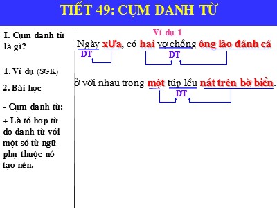 Bài giảng môn Ngữ văn Lớp 6 - Tiết 49: Cụm danh từ