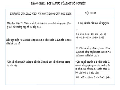 Bài giảng môn Số học Lớp 6 - Tiết 66: Bội và ước của một số nguyên