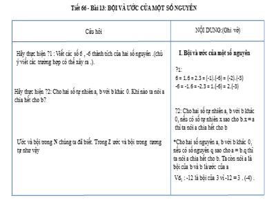 Bài giảng Số học Lớp 6 - Tiết 66: Bội và ước của một số nguyên