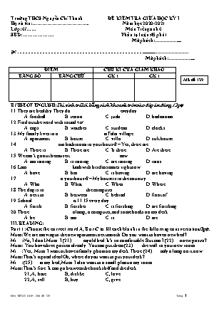 Đề kiểm tra giữa học kỳ I môn Tiếng Anh Lớp 6 - Mã đề 129 - Năm học 2020-2021 - Trường THCS Nguyễn Chí Thanh (Có đáp án)