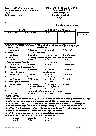 Đề kiểm tra giữa học kỳ I môn Tiếng Anh Lớp 6 - Mã đề 290 - Năm học 2020-2021 - Trường THCS Nguyễn Chí Thanh