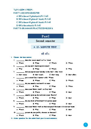 Đề kiểm tra môn Tiếng Anh Lớp 6 - Đề số 1 - Nguyễn Thị Thu Huế