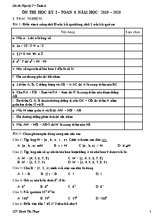 Đề ôn thi học kỳ I môn Toán Lớp 6 - Năm học 2019-2020