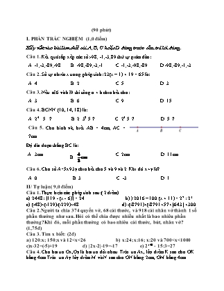 Đề thi học kỳ 1 môn Toán Khối 6