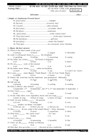 Đề thi khảo sát chất lượng các đội tuyển học sinh giỏi khối THCS môn Tiếng Anh - Đề số 665 - Năm học 2020-2021 - Đỗ Bình