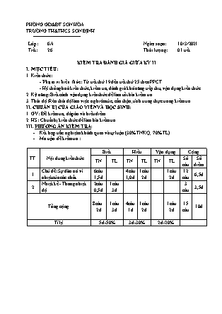 Giáo án Vật lý Lớp 6 - Tiết 26: Kiểm tra đánh giá giữa kỳ II - Trường TH và THCS Sơn Định