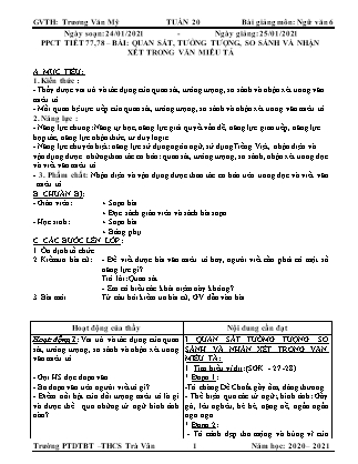 Giáo án Ngữ văn Lớp 6 - Tuần 20 - Năm học 2020-2021 - Trương Văn Mỹ