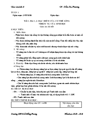 Giáo án Sinh học Lớp 6 - Bài 1-16 - Năm học 2020-2021 - Trần Thị Phương