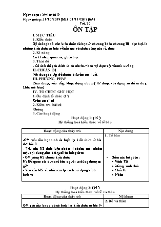 Giáo án Sinh học Lớp 6 - Tiết 20: Ôn tập - Năm học 2019-2020