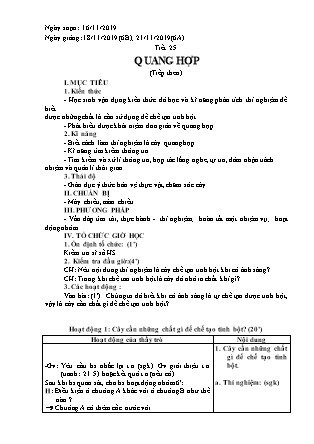 Giáo án Sinh học Lớp 6 - Tiết 25: Quang hợp - Năm học 2019-2020