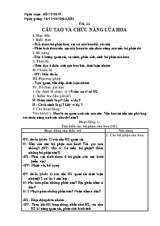 Giáo án Sinh học Lớp 6 - Tiết 33: Cấu tạo và chức năng của hoa - Năm học 2019-2020