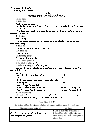 Giáo án Sinh học Lớp 6 - Tiết 42: Tổng kết về cây có hoa - Năm học 2019-2020