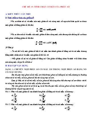 Giáo án Đại số Lớp 6 - Chủ đề 19: Tính chất cơ bản của phân số