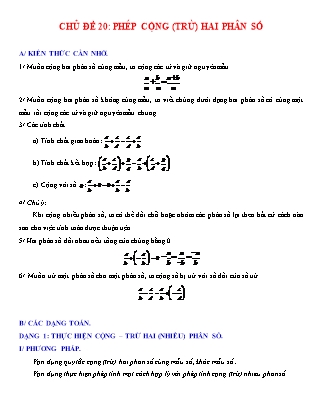 Giáo án Đại số Lớp 6 - Chủ đề 20: Phép cộng (trừ) hai phân số