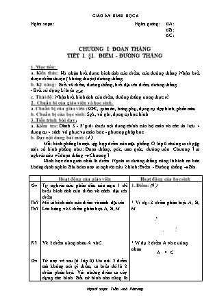 Giáo án Hình học Lớp 6 - Chương I: Đoạn thẳng - Tiết 1: Điểm. Đường thẳng