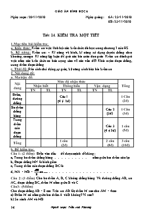 Giáo án Hình học Lớp 6 - Chương I: Đoạn thẳng - Tiết 14: Kiểm tra 45 phút