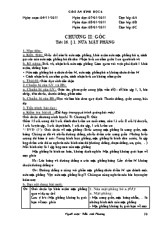 Giáo án Hình học Lớp 6 - Chương II: Góc - Tiết 16: Nửa mặt phẳng - Năm học 2010-2011