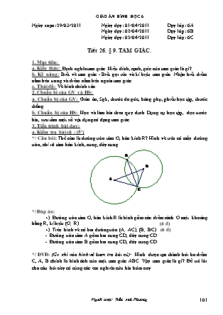 Giáo án Hình học Lớp 6 - Chương II: Góc - Tiết 26: Tam giác - Năm học 2010-2011