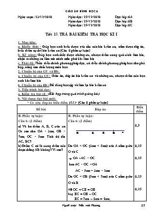Giáo án Hình học Lớp 6 - Tiết 15: Trả bài kiểm tra học kì I - Năm học 2010-2011