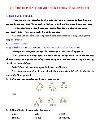 Giáo án Đại số Lớp 6 - Chủ đề 10: Phân tích một số ra thừa số nguyên tố