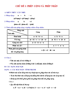 Giáo án Đại số Lớp 6 - Chủ đề 3: Phép cộng và phép nhân