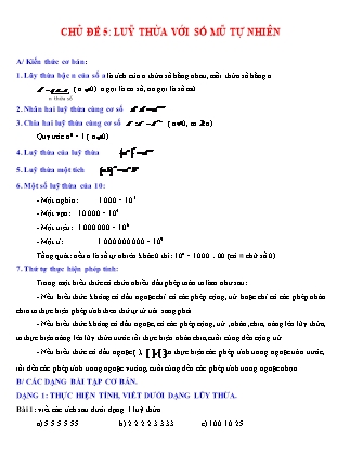 Giáo án Đại số Lớp 6 - Chủ đề 5: Luỹ thừa với số mũ tự nhiên