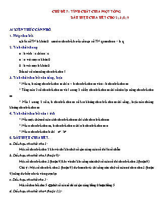 Giáo án Đại số Lớp 6 - Chủ đề 7: Tính chất chia một tổng dấu hiệu chia hết cho 2; 3; 5; 9