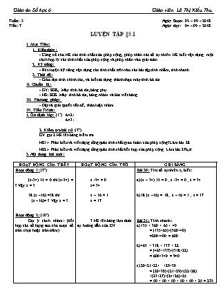 Giáo án Đại số Lớp 6 - Tiết 7: Luyện tập - Năm học 2018-2019 - Lê Thị Kiều Thu