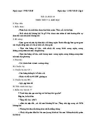 Giáo án Địa lí Lớp 6 - Tiết 23, Bài 18: Thời tiết và khí hậu - Năm học 2019-2020