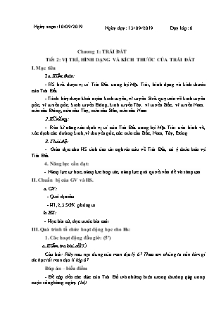 Giáo án Địa lí Lớp 6 - Tuần 2 - Tiết 2: Vị trí, hình dạng và kích thước của Trái Đất - Năm học 2019-2020