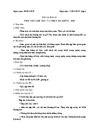 Giáo án Địa lí Lớp 6 - Tuần 23 - Tiết 22: Thời tiết, khí hậu và nhiệt độ không khí - Năm học 2019-2020