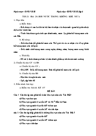 Giáo án Địa lí Lớp 6 - Tuần 25 - Tiết 21: Hơi nước trong không khí. Mưa - Năm học 2019-2020