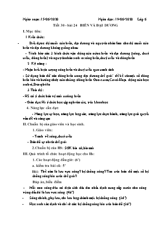 Giáo án Địa lí Lớp 6 - Tuần 31 - Tiết 30: Biển và đại dương - Năm học 2019-2020