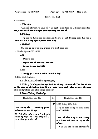 Giáo án Địa lí Lớp 6 - Tuần 7 - Tiết 7: Ôn tập - Năm học 2019-2020