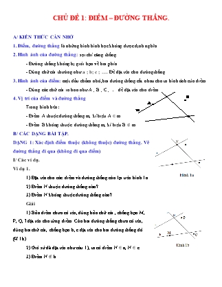 Giáo án Hình học Lớp 6 - Chủ đề 1: Điểm. Đường thẳng