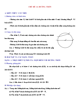 Giáo án Hình học Lớp 6 - Chủ đề 14: Đường tròn