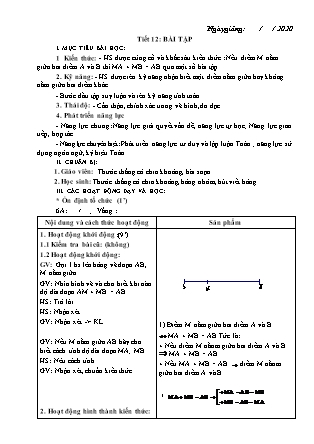 Giáo án Hình học Lớp 6 - Tiết 12: Bài tập - Năm học 2020-2021
