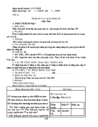 Giáo án môn Ngữ văn Lớp 6 - Tiết 61: Tính từ và cụm tính từ - Năm học 2019-2020