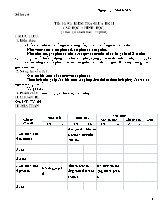 Giáo án môn Toán Lớp 6 - Tiết 90+91: Kiểm tra giữa học kì II - Năm học 2020-2021