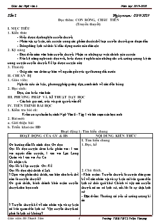 Giáo án Ngữ văn Lớp 6 - Chương trình học kì I - Năm học 2019-2020 - Hồ Thanh Tâm