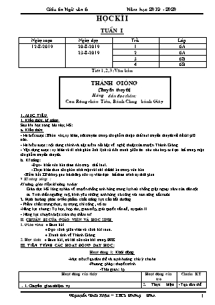 Giáo án Ngữ văn Lớp 6 - Chương trình học kì I - Năm học 2019-2020 - Nguyễn Đức Hậu