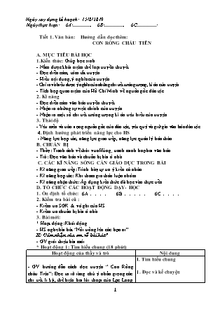 Giáo án Ngữ văn Lớp 6 - Tiết 1: Văn bản "Con rồng cháu tiên" - Năm học 2019-2020