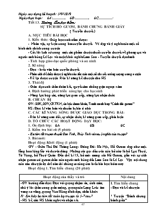 Giáo án Ngữ văn Lớp 6 - Tiết 13: Văn bản "Sự tích Hồ Gươm, Bánh chưng bánh giầy" - Năm học 2019-2020